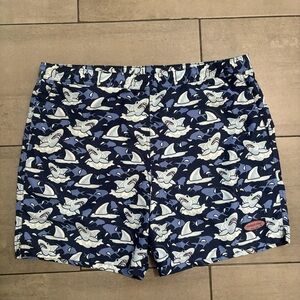 Vineyard Vines Men’s Size L 7” Swim Trunks Printed Sharks Blue Navy